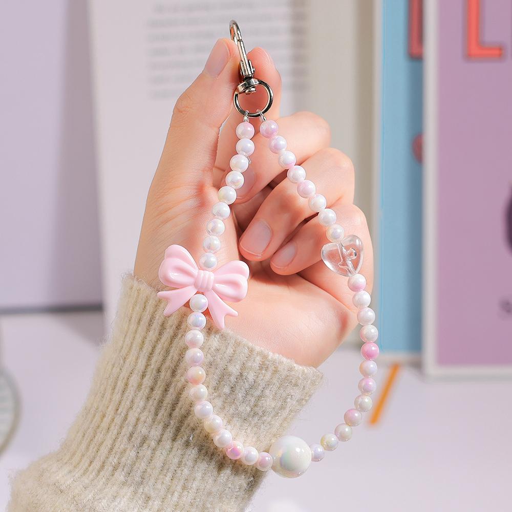 Pink Butterfly Pearl Bow Phone Chain Anti-Lost Bracelet For Mobile Phone Case Wrist Strap Lanyard Phone Keychain Portable Chain