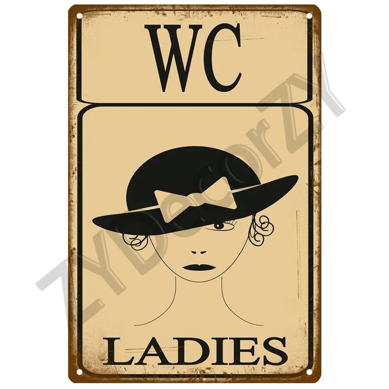 שלט WC לאישה - פוסטר מתכת - שלט קיר לשירותים - אידיאלי ל-KTV, בר, חנות BBQ, חדר אמבטיה - עיצוב תמונה וינטג' לבית, פאב, קיר