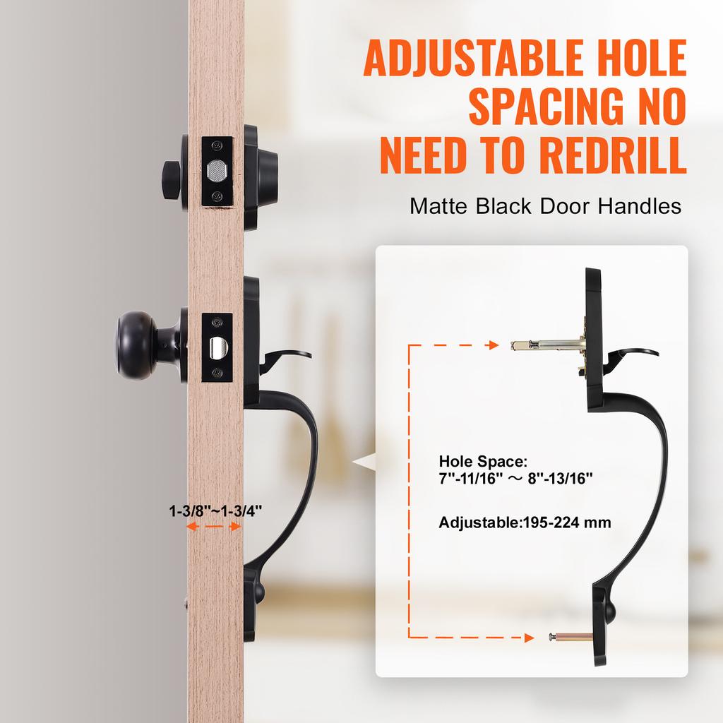 SucceBuy Front Door Handle Deadbolt Set Front Door Lock Set with Interior Knob Adjustable Hole Spacing Single Cylinder Handleset