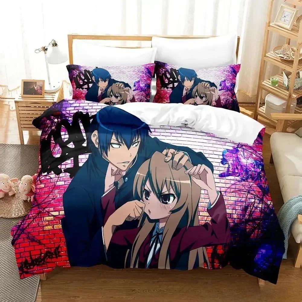 Comforter New Toradora Bedding Set Cartoon Anime Three-Piece Set Adult Kid Bedroom S 3D Kawaii Girls Roupa De Cama Casal