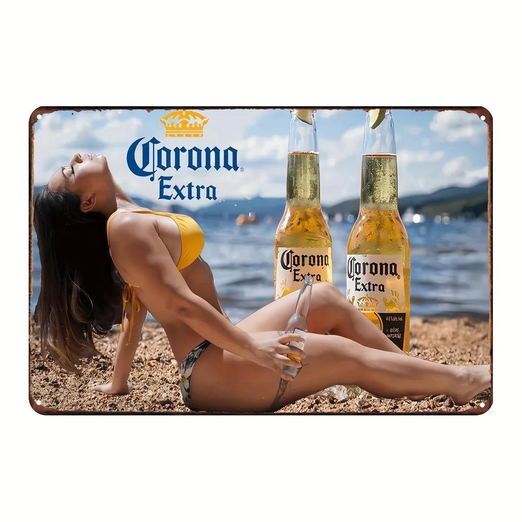Corona Beer Vintage Metal Aluminum Sign Plaque Metal Weather Resistant Wall Art for Home Bar Cafe Garden Farmhouse Decor