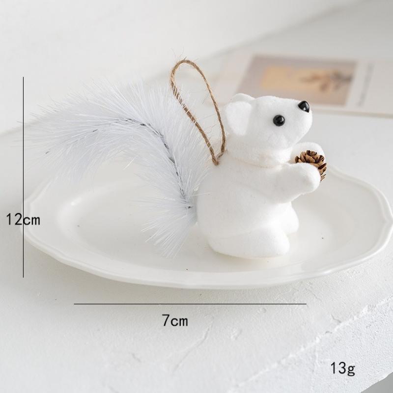 Foam Squirrel Figurine Christmas Tree Simulated Squirrel Pendant Decor White Brown Squirrel for Kid Cute Hanging Xmas Gift Decor