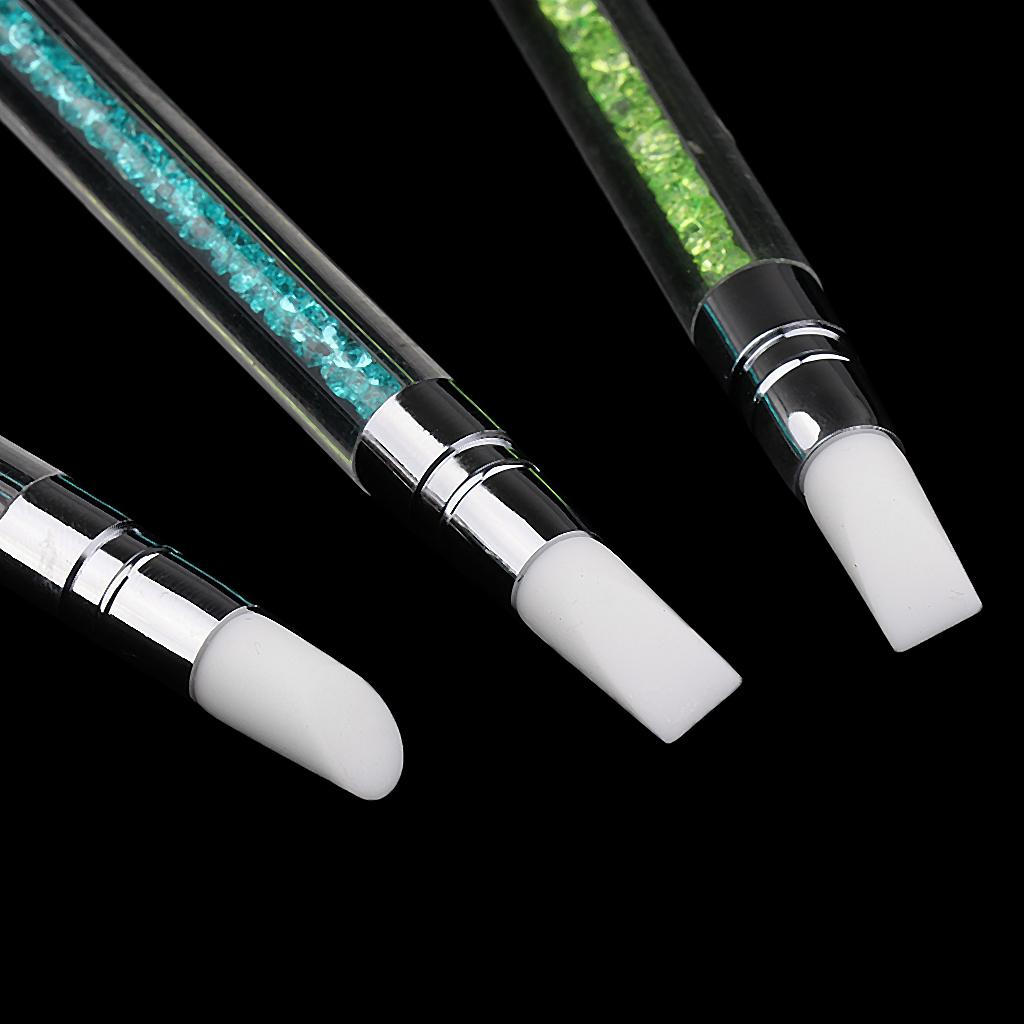 3Pcs Silicone Brushes Acrylic Polish Dotting Painting Drawing Manicure Tools