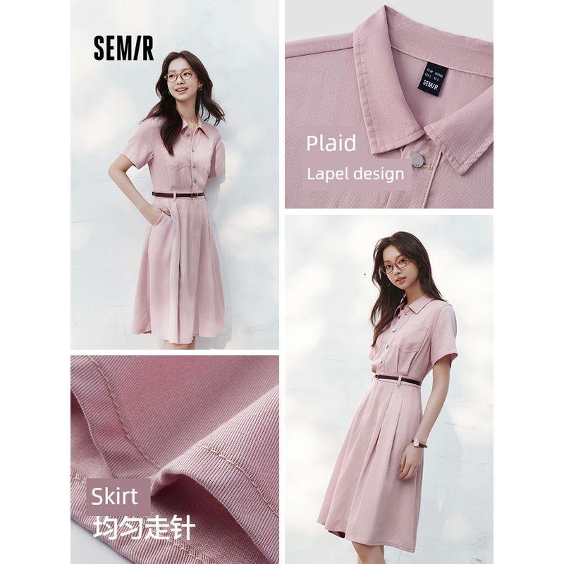 

Senrou Denim | Senma Demin dress Women Waist Hugging Lapel Hong Kong Style 2025 Summer New Cool Feeling Midi dress Pink 01315 170/92A/XL