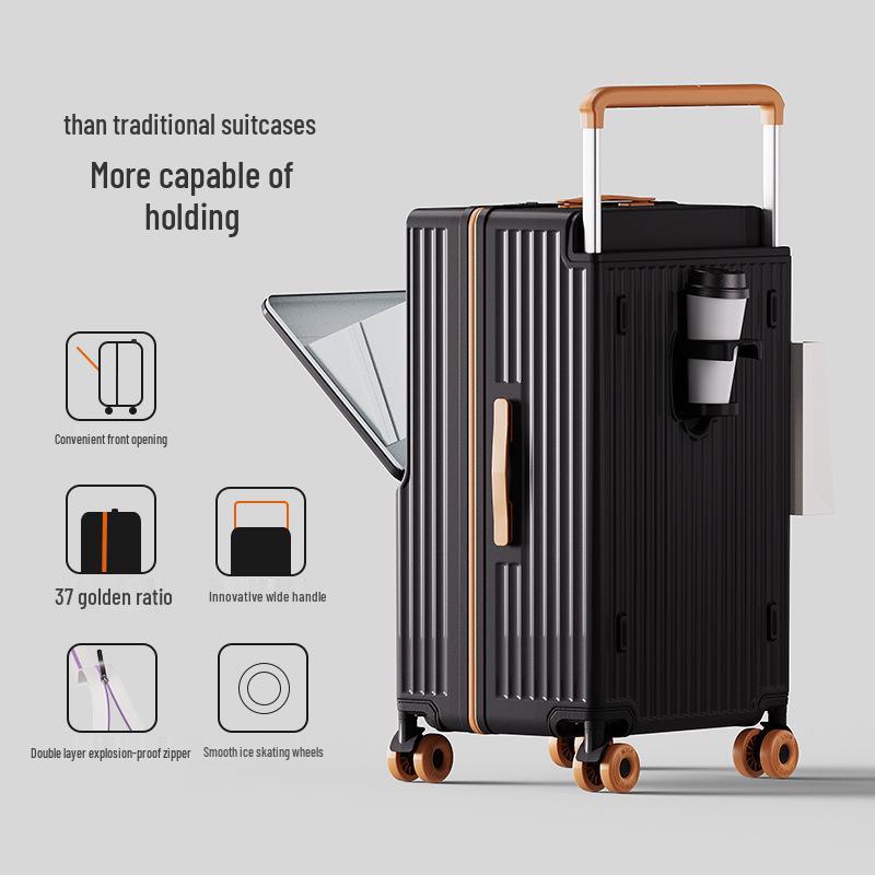 

2025 Front-Opening Wide Pull Rod Carry-On Suitcase: Large Capacity, Durable PC Travel Case with Password 20 inches