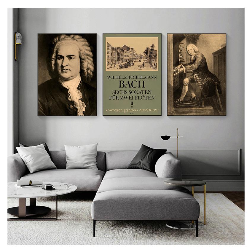 Canvas Painting Vintage Wall Pictures Kraft Poster Coated Stickers Home Decor Gift Johann Sebastian Bach German Musician