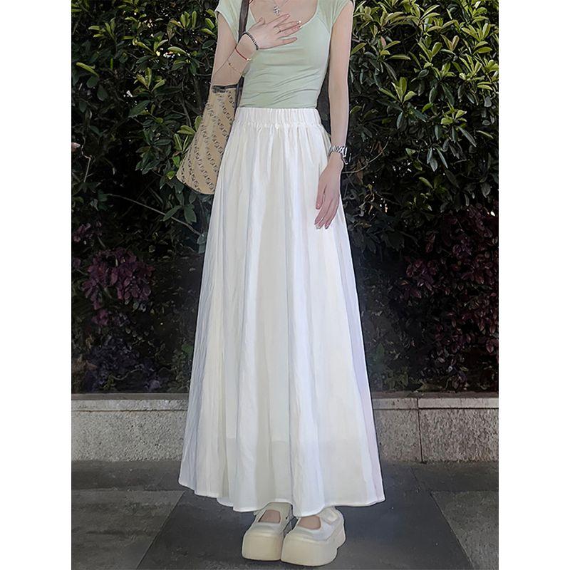 

High-Waisted Loose A-Line Long Skirt for Women, New Spring Style, Suitable for Plus-Size and Pear-Shaped Figures, with a Slimming and Flowy Effect White 2XL