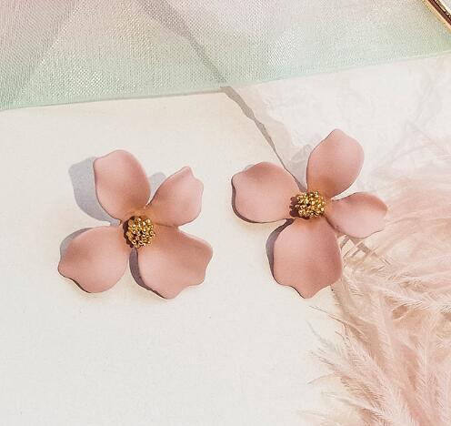 Colourful Korean Flower Earring for Women Girl Fashion Purple Earring Vintage Flower Shaped Ear Stud Wedding Party Jewelry Gift