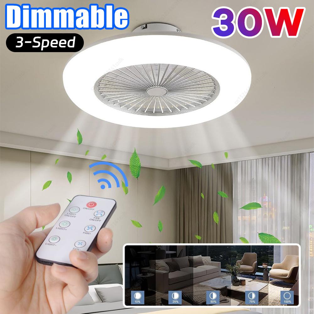 2 In 1 Ceiling Fan LED Lamp Remote Conrtrol Infinitely Dimmable E27 Base Bottom Noise Mute LED Decorative Light Silent Chandelie