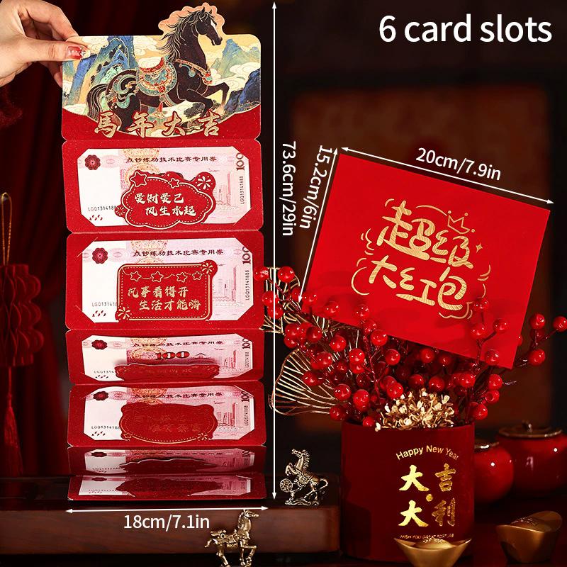 Folding Red Envelope 6/10 Card Slots Red Pocket Lucky Money Evenlopes Red Ita Bag Spring Festival Hongbao Nouvel An Chinois 2026