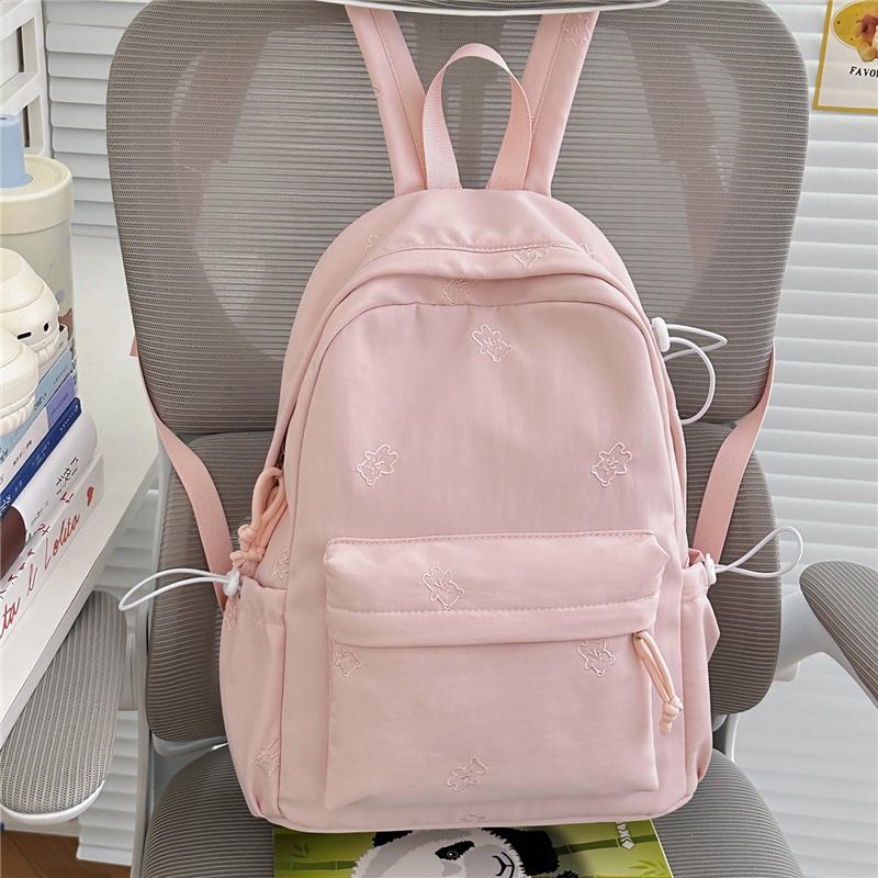 Cute Bear Print School Backpack with Front Pocket Side Drawstrings Casual Daypack for Daily Use