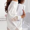 New Lace Patchwork Long Sleeve Women Blouses and Tops Fashion Slash Neck White Shirts for Women Elegant Slim Fit Vintage Solid Office Lady Shirt 26105