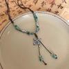 Vintage Ceramic Butterfly Pendant Necklaces for Women New Chinese Ethnic Style Long Adjustable Handmade Beaded Necklaces Zircon