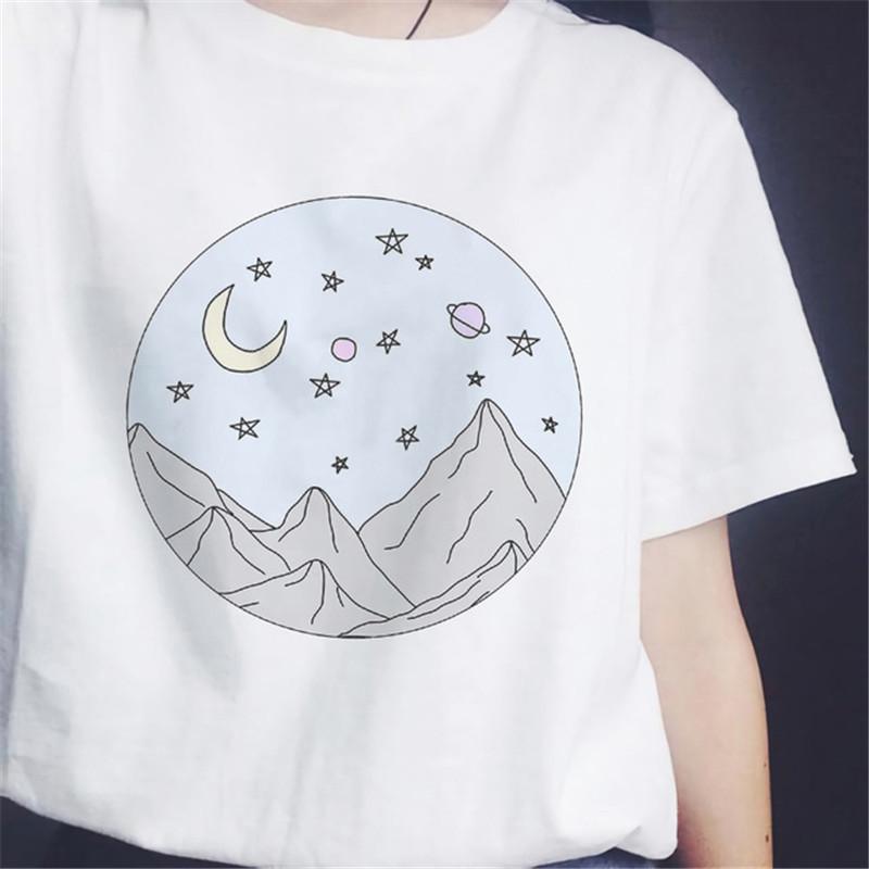 Hotselling New Aesthetic Wave Print Roundneck Shortsleeved Tshirt for Women Graphic T Shirts Aesthetic Clothes Tops Harajuku