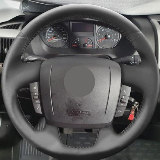 All Black Steering Wheel Sewing Leather Cover Trim For Citroen Jumper 2006-