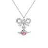 VIVIENNE WESTWOOD Octavie Bow Saturn Pendant Long Necklace Unisex Necklace Silver Pink 6302039G-01P356-SM