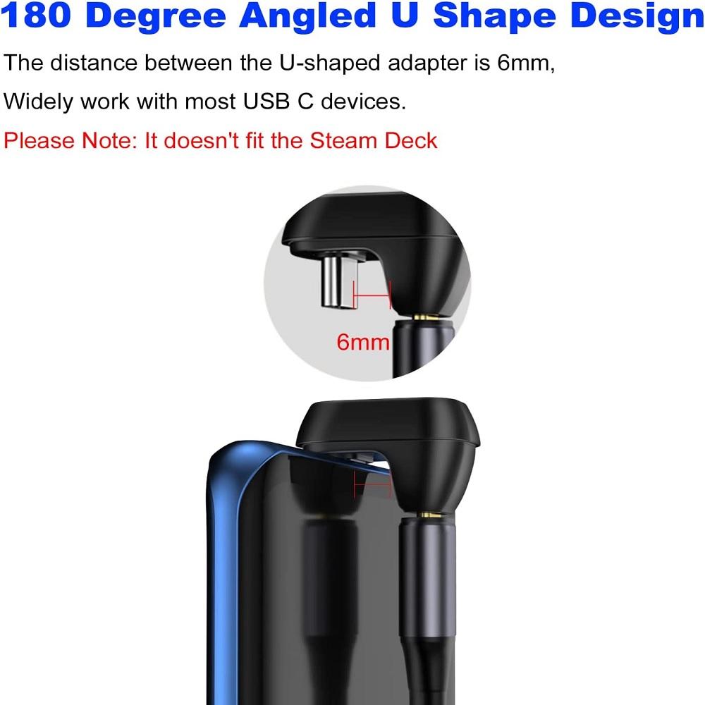 2 Pcs USB Type C to C Male to Female 180° U-Shaped Adapter 40Gbps Date Transfer