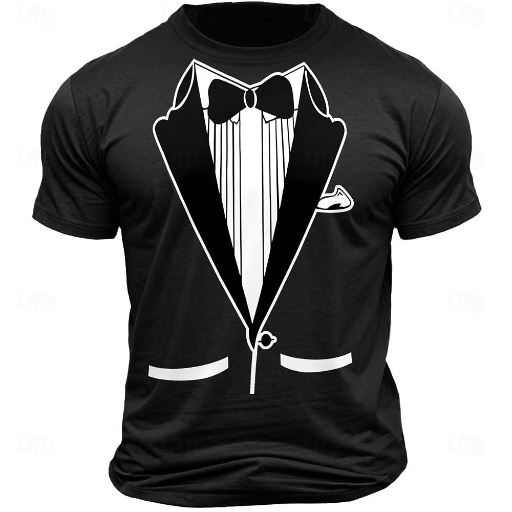 Men's Funny Tuxedo Graphic Short Sleeve T-Shirt In Black