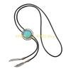49MD Leather Rope Bolo Tie Vintage Turquoises Western Necklace with Pendant