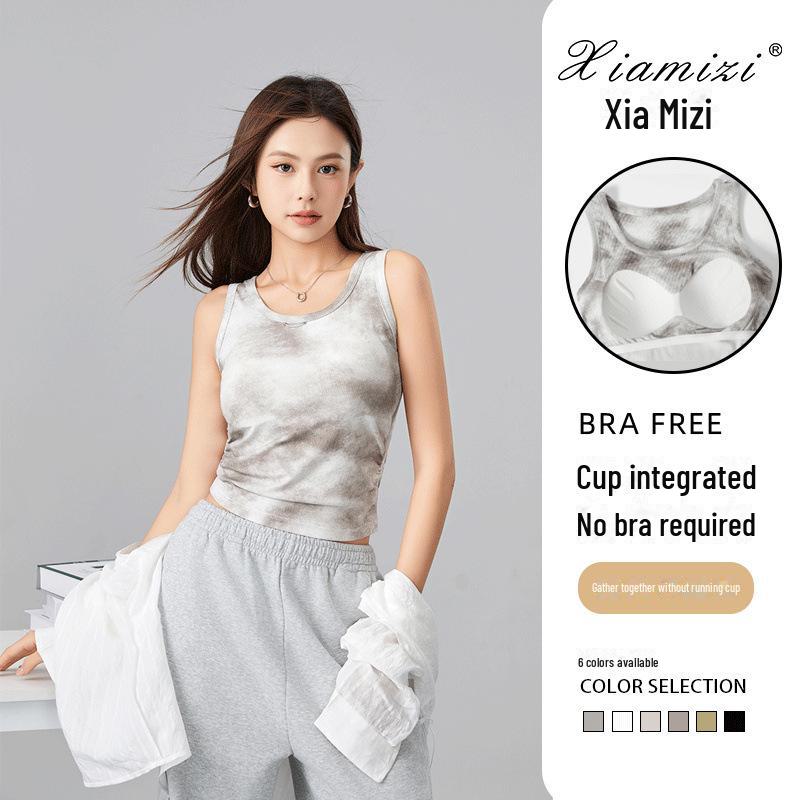 Women's Spring Slim Fit Tie-Dye Knitted Camisole with Chest Pads - Sweet & Spicy Retro Style