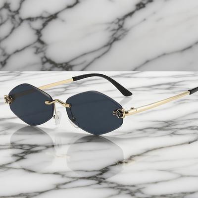 Kleine Randloze Zonnebril Mannen Vrouwen Retro Vintage Reis Punk Stijl Bril Nieuwe Trend Diamantvorm Uv400 Zonnebrillen
