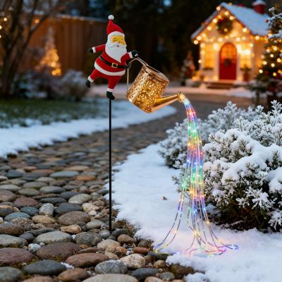 Solar Christmas Decorations Santa Claus Kettle Light Outdoor Festive Lantern Waterproof Metal Garden Light for Yard Patio Lawn Pathway