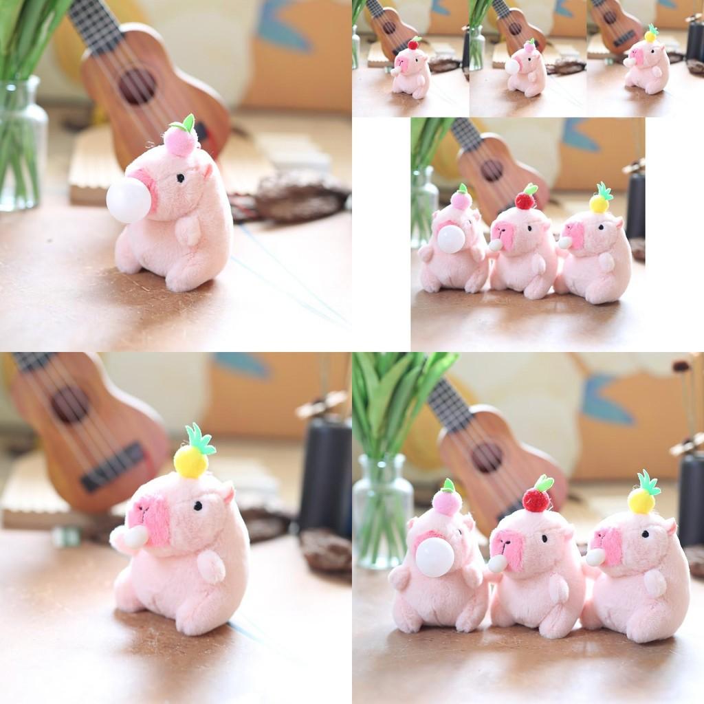 Adorable Cute Bubble Blowing Capybara Plush Toy Keychain Soft Stuffed Animal In Yellow Red Pink