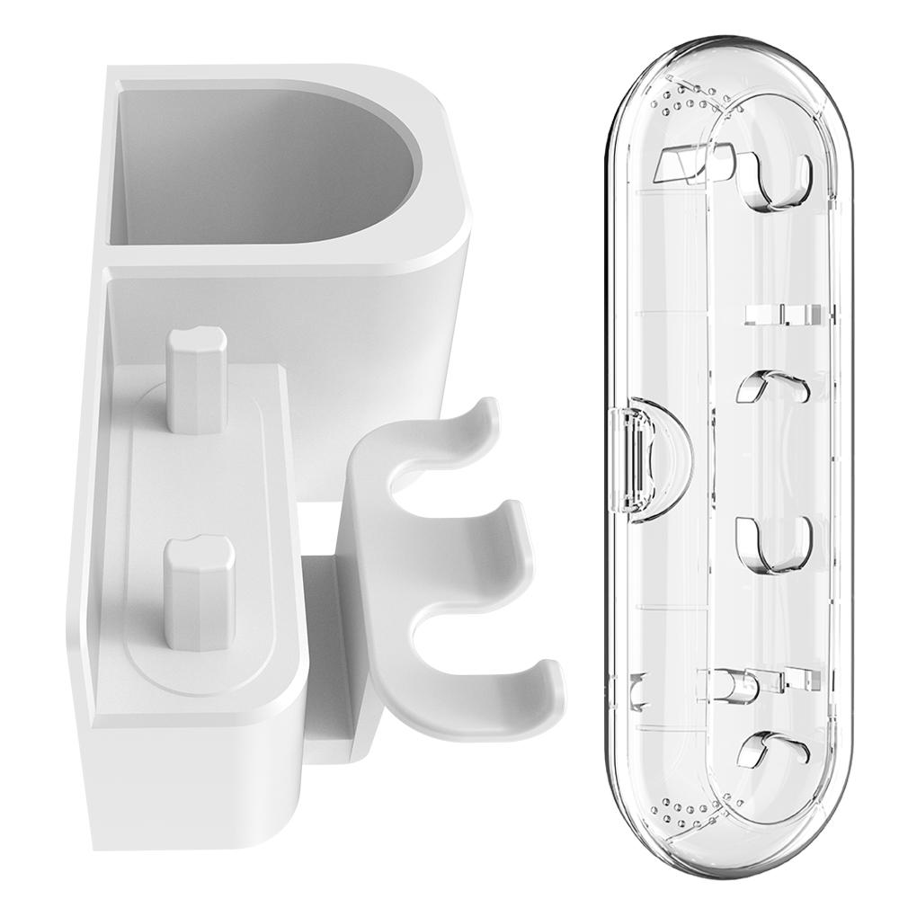 

Self Adhesive Toothbrush Holder Storage Rack with Clear Toothbrush Travel Case Set, Compatible with Oral B Electric Toothbrushes