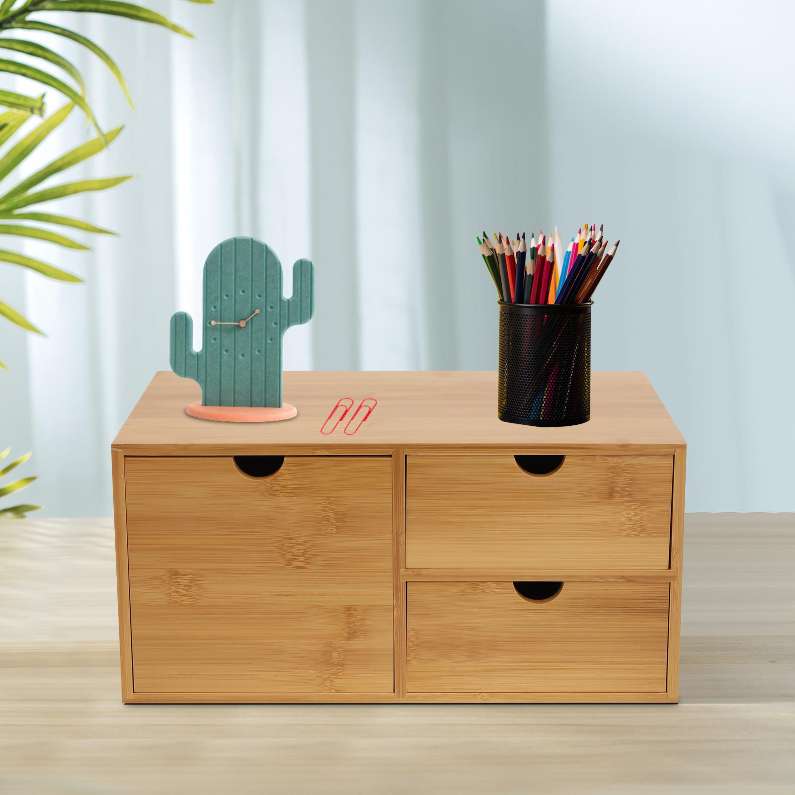 Бамбуковый органайзер для стола с 3 ящиками Настольный ящик для хранения в офисе Мини-комод из бамбука для хранения записок 11500₽