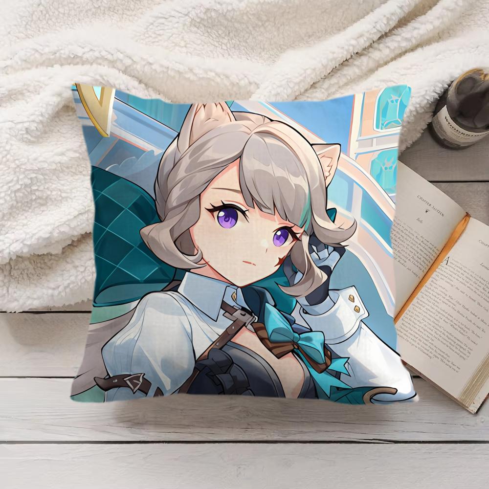 Lynette Genshin Impact Cute Cushion Cover Silky Short Plush Invisible Zipper Dustproof Sofa Pillow Case For Home Decor