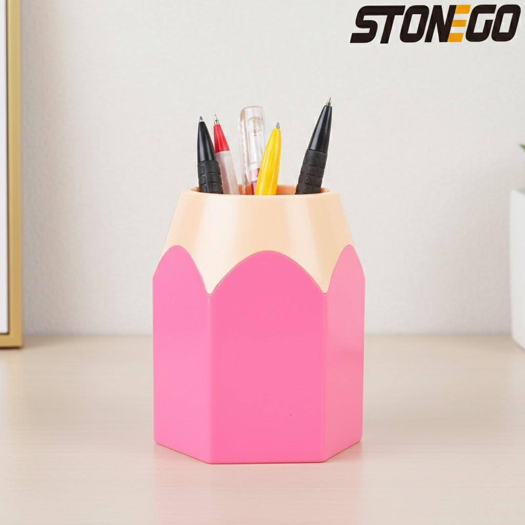 

Makeup Brush Pen Holder Vase Pencil Pot Storage Box Organizer for Office School Stationery Supplies рожевий