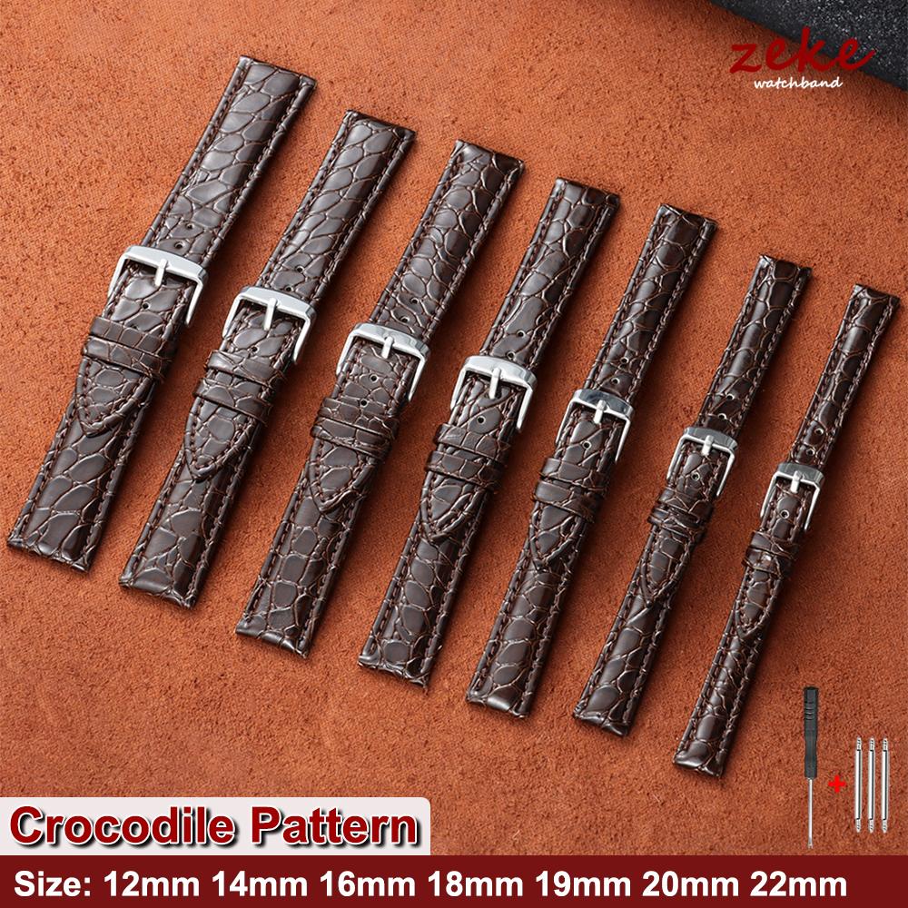 Vintage Black Brown Handmade Crocodile Pattern Leather Strap Ultra Thin 12 14 16 18 19 20 21 22MM Men Genuine Leather Watch Band