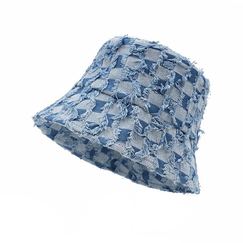Checkerboard Fisherman Hat Women's Autumn Winter Foldable Denim Basin Hat Plaid Bucket Hat