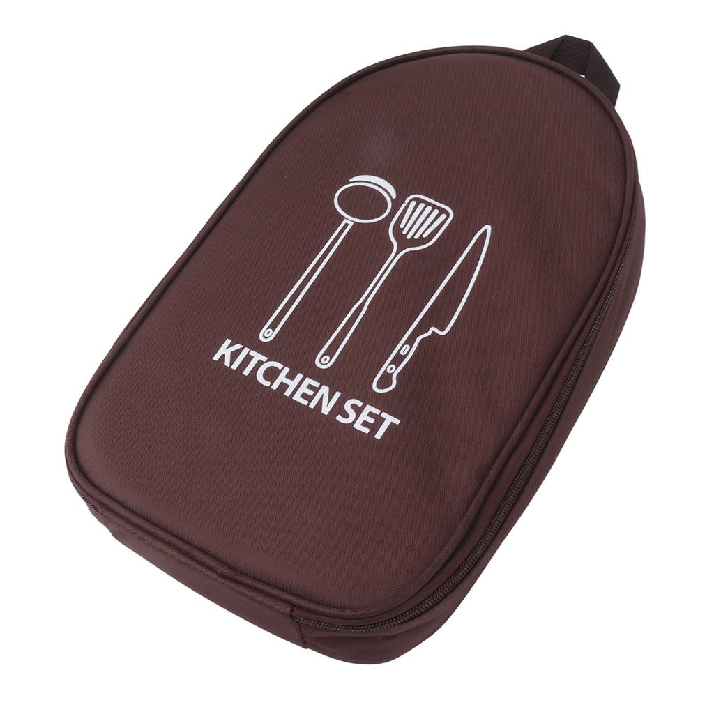 Camping Travel Cooking Utensils Bag Travel Cookware Pouch Bag with Handle for BBQ Camp Cookware Kitchen Kit Brown