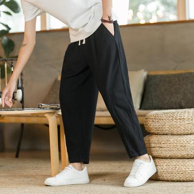 Linen Pants Men's Casual Trousers Summer Thin Chinese Style Cotton and Linen Pants Loose Large Size Straight Nine-point Pants