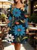 Spring Autumn Women Dress Casual Long Sleeve O-neck 3D Print Loose A-Line Dress Oversized Home Wear Robe