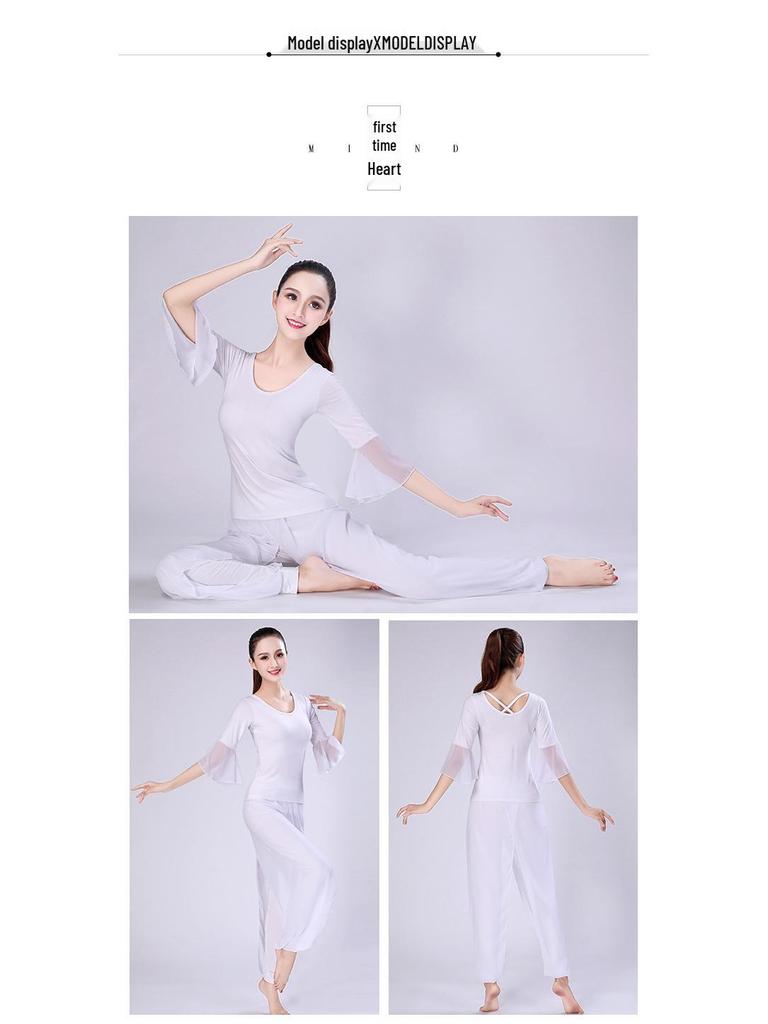 White Butterfly Dance Yoga Set: Gauze Sleeve Chiffon Costume for Women