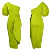 Abito da cocktail midi elegante da donna, monospalla, con maniche a sbuffo, vita alta e spacco