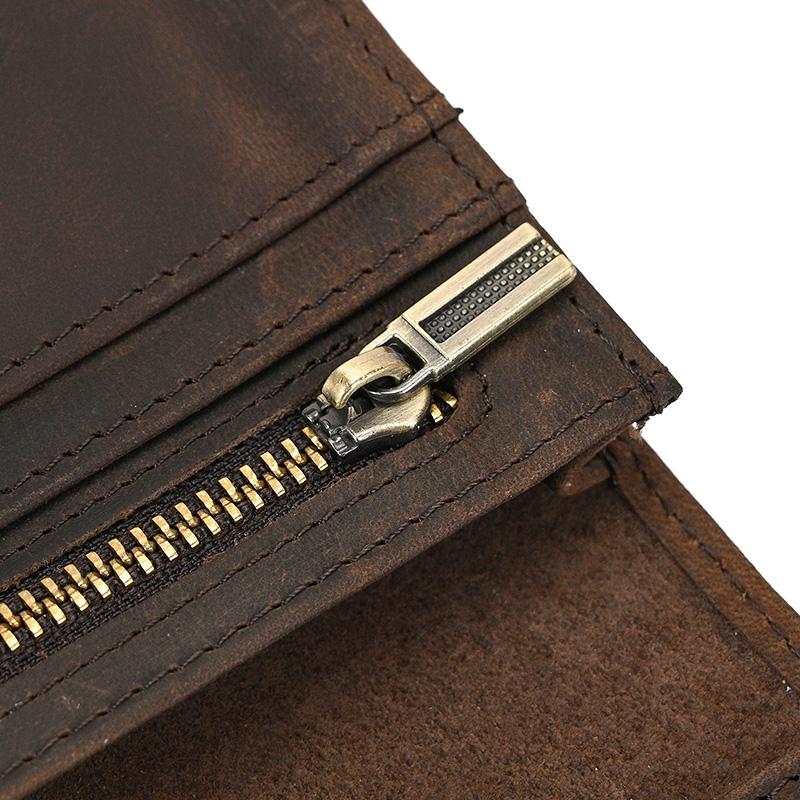 RFID Leather Long Wallet Retro Crazy Horse Leather Long Leather Zipper Wallet Multi Card Mens Long Purse Husband Father Gift