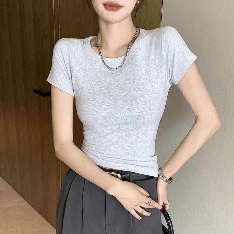 American Style Round Neck Short Sleeve Women's Summer Slimming Bodycon T-shirt - Versatile Hot Girl Base Layer Top