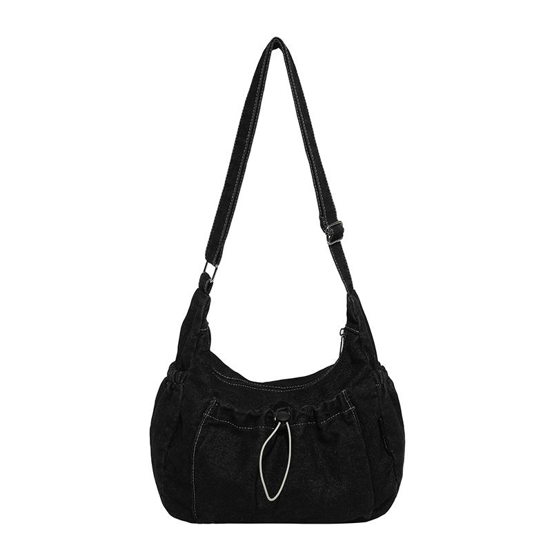 

Сумка подмышку Женская сумка Винтажная Повседневная Джинсовая Сумка Большая Вместимость На шнурке На плечо чёрный