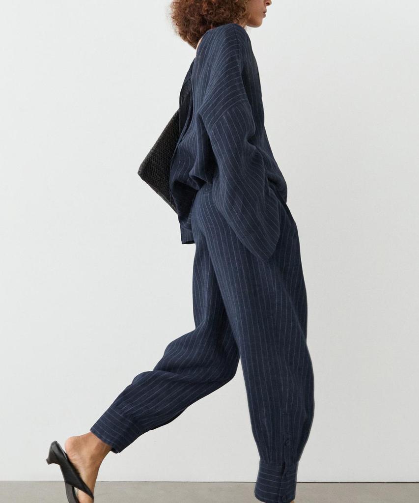 Masimodutti Linen Striped Sarouel Pants