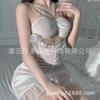 Sex underwear women's hot perspective mesh yarn seduction pearl suspender nightdress pure lace pleated mesh hip skirt