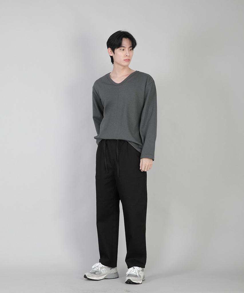 Seinteukeulu Plain Tapered Cotton Pants Rtp-380 Black