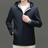 Men's Casual Jacket Spring and Autumn New Hooded Mulberry Silk Business Jacket Middle-aged Dad's Large Size Men's Top