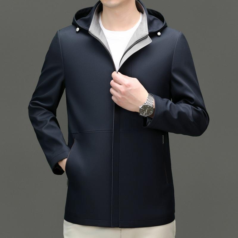 Men's Casual Jacket Spring and Autumn New Hooded Mulberry Silk Business Jacket Middle-aged Dad's Large Size Men's Top