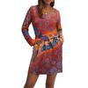 Women's Fashionable V-neck Long Sleeved Drawstring With Pocket Halloween Printed Casual Dress