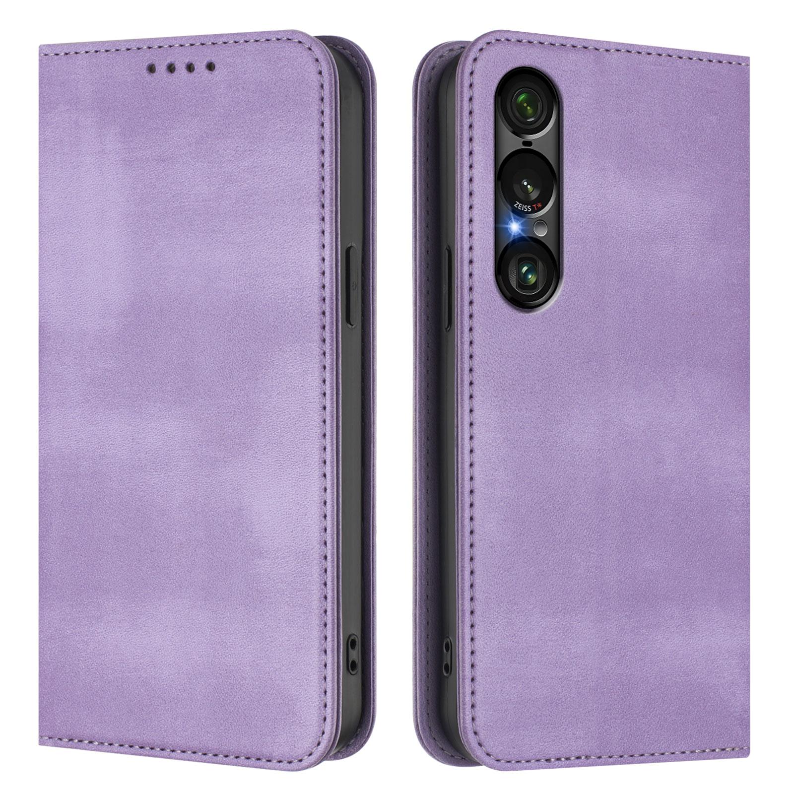 

For Sony Xperia 1 VII Wallet Cases Retro Texture RFID Blocking Leather Phone Cover Light Purple