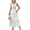 European Style Summer VCAY Women Color Block V Sleeveless Maxi Dress