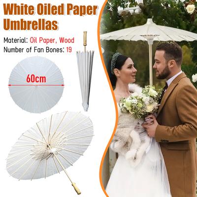 60cm Wedding White Paper Umbrellas Chinese Wooden Handle Bamboo Umbrellas DIY Rustic Photography Props for Shower Party Wedding